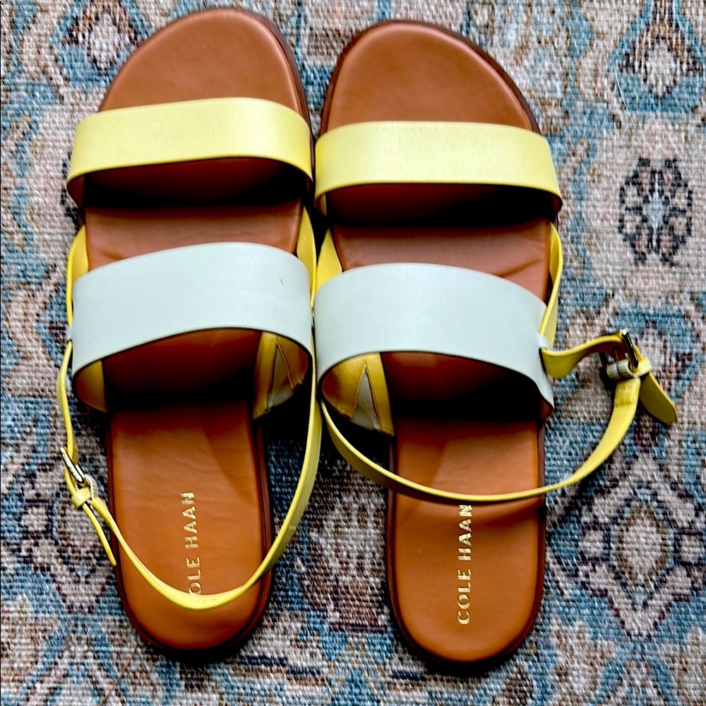 Cole Haan Yellow and Cream Minimalist Sandals